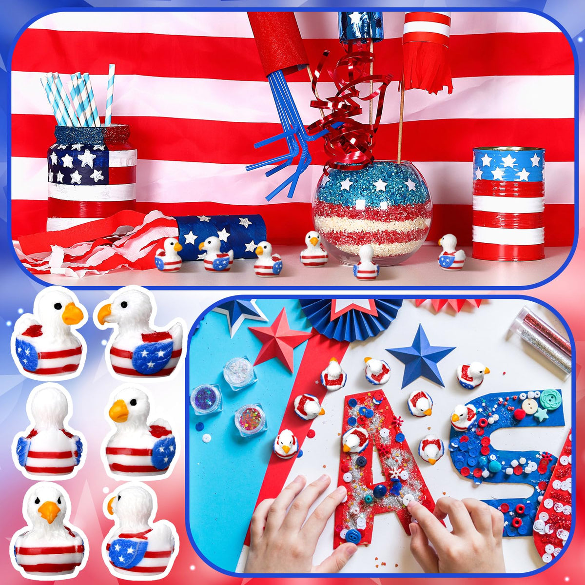 DoubleFill patriotic eagle duck figurine supports crafts and party table setups.