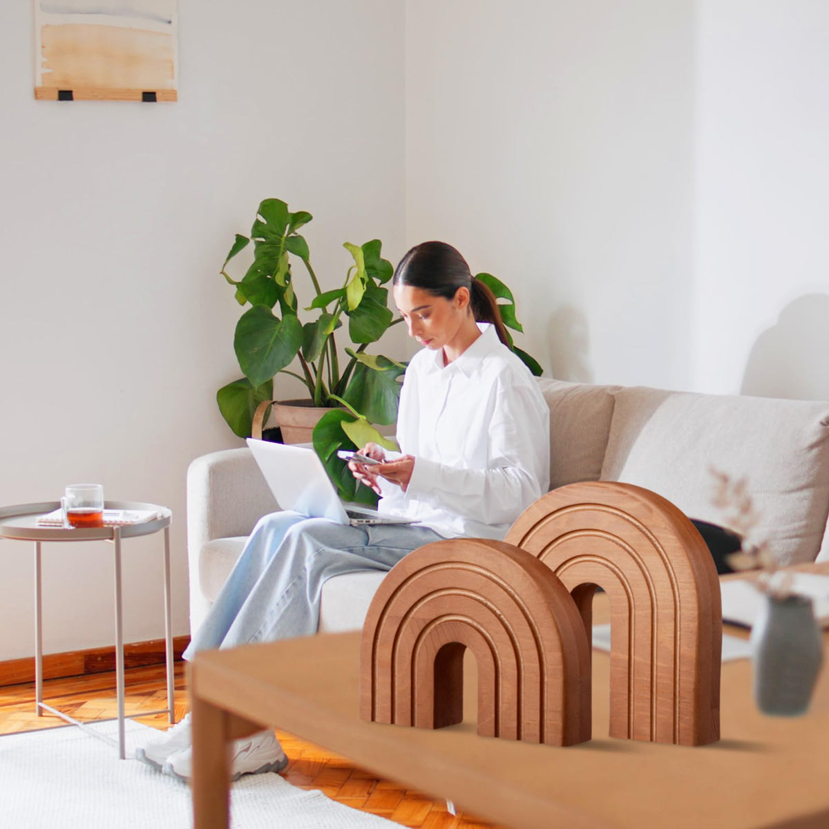 DoubleFill wooden arch decor boho-style brings soft curves to interiors.