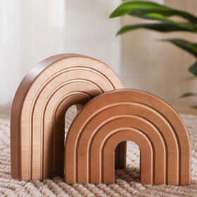DoubleFill wooden arch decor small, enhances shelves with subtle warmth.