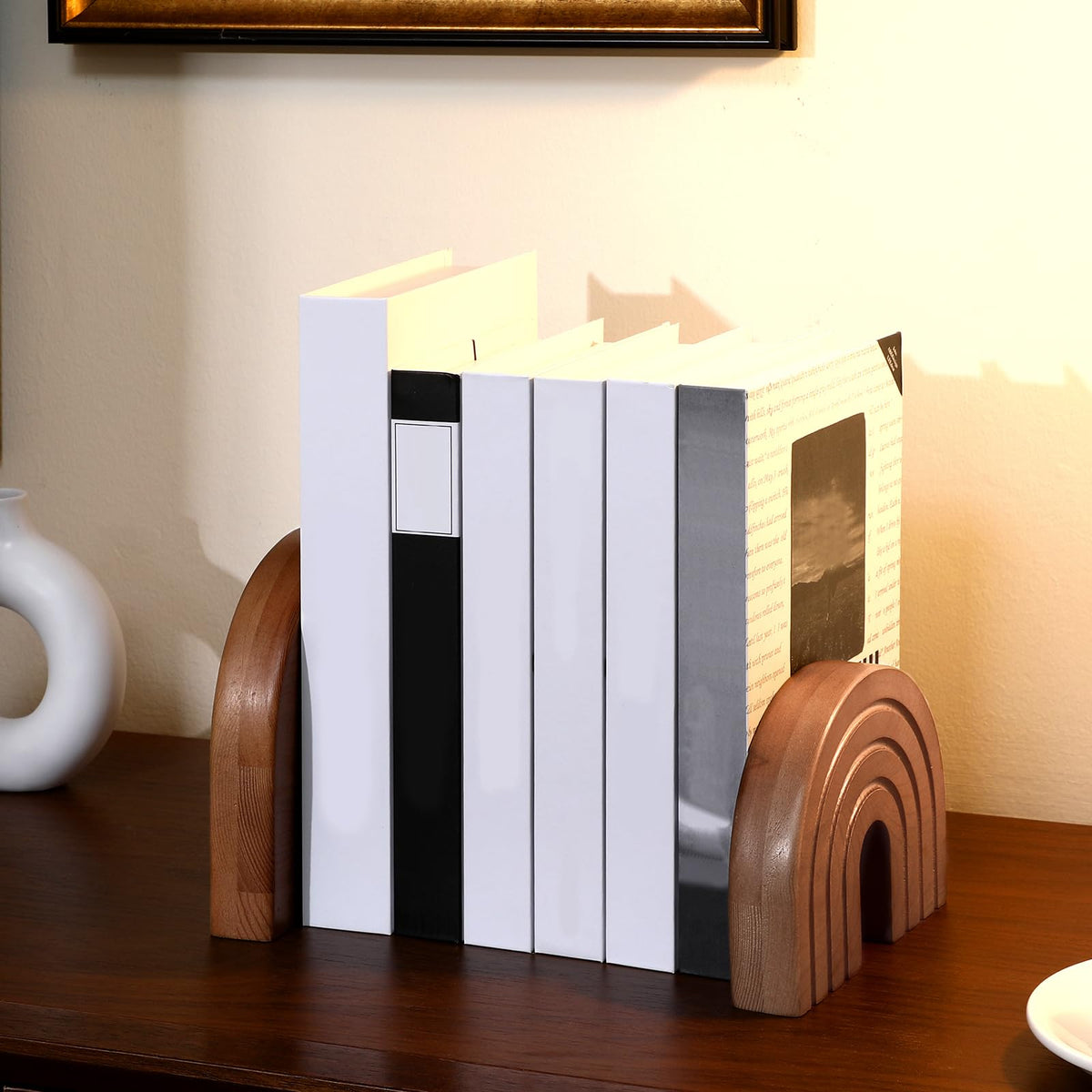 DoubleFill wooden arch decor table-shelf adds natural charm to desks.