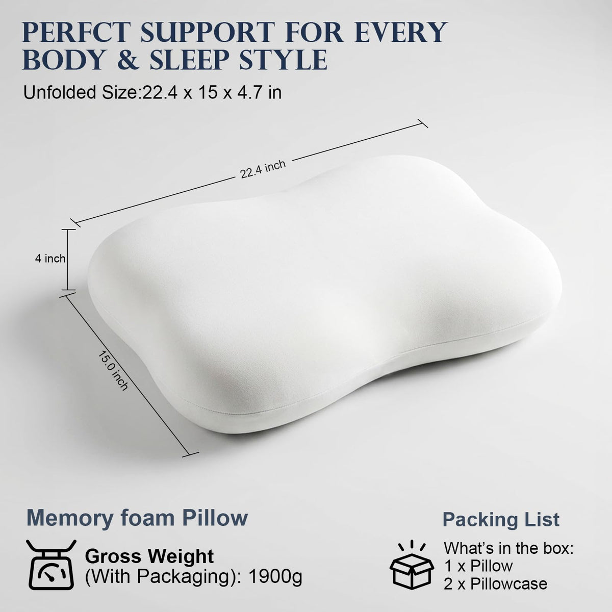 Doudou pillow features 3-5s slow rebound memory foam for gentle support.