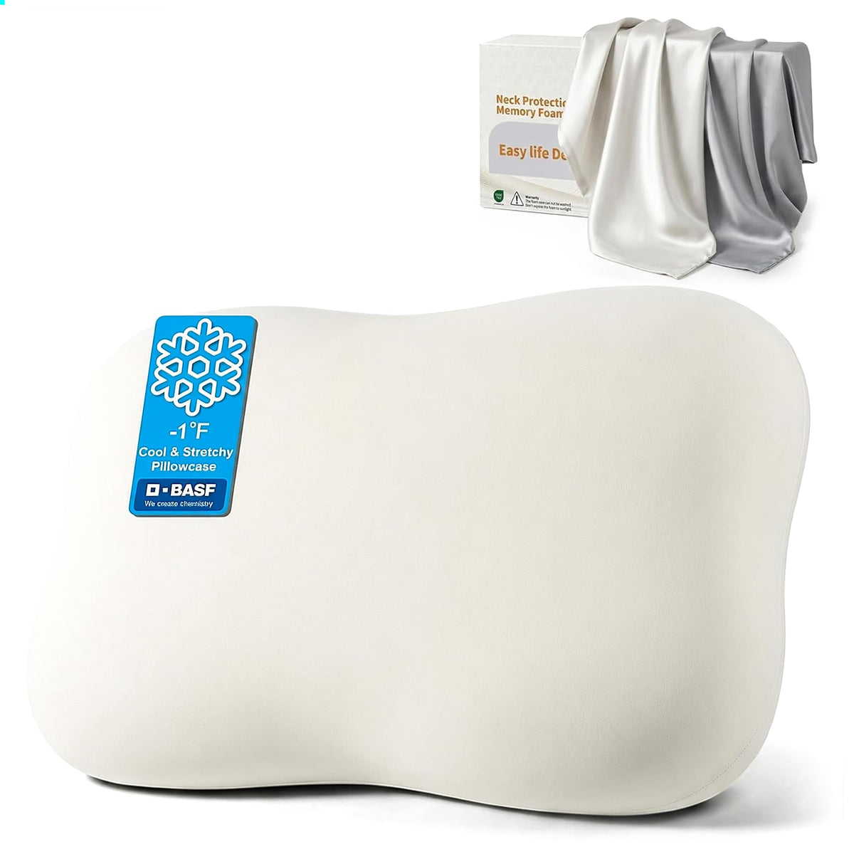Doudou cervical pillow with ergonomic side-sleeper design supports neck alignment.