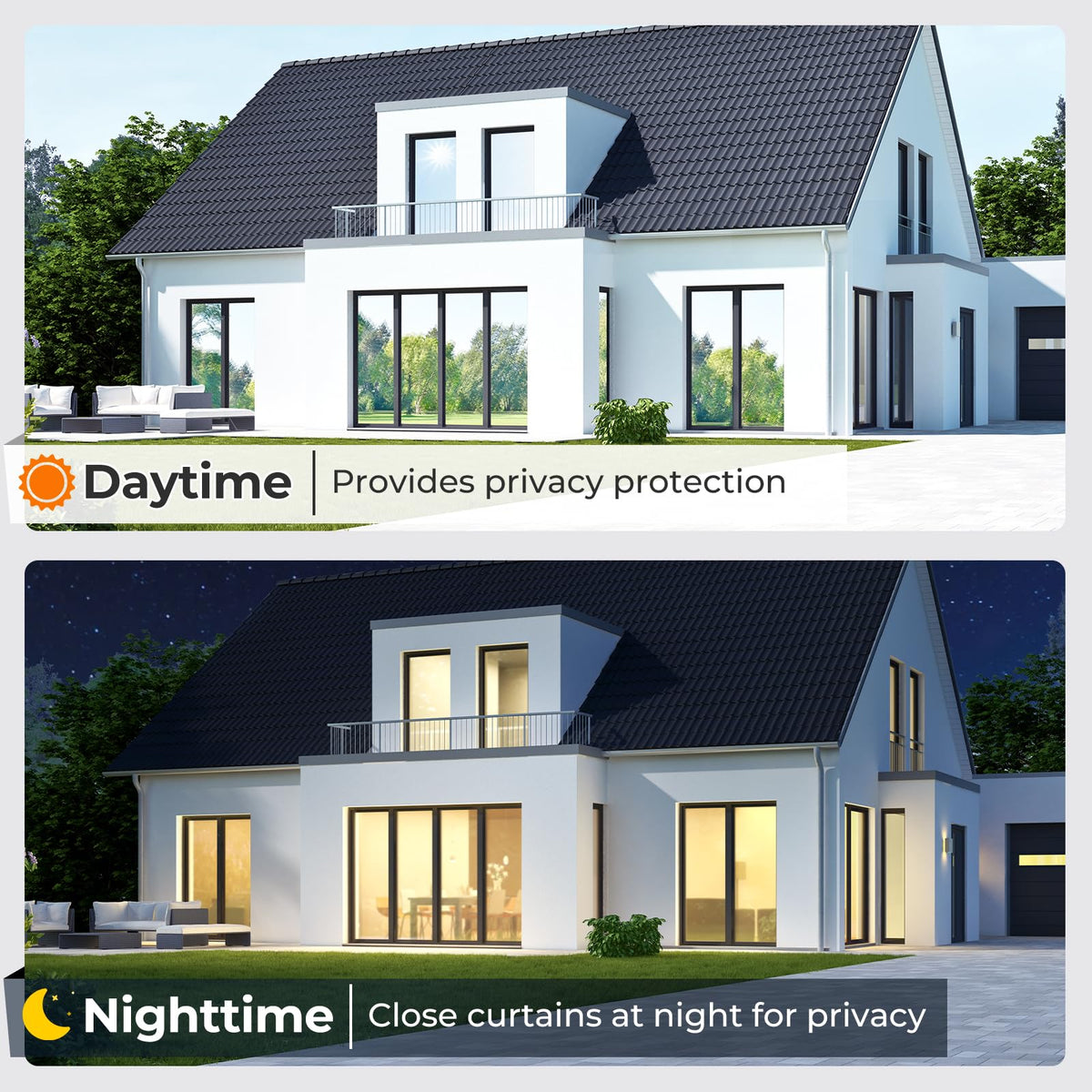 Dowell window privacy film heat control reflects sunlight to help maintain comfortable indoor temperatures.