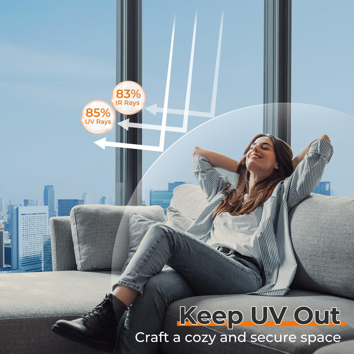 Dowell window privacy film UV protection reduces sun exposure while keeping views clear from inside.
