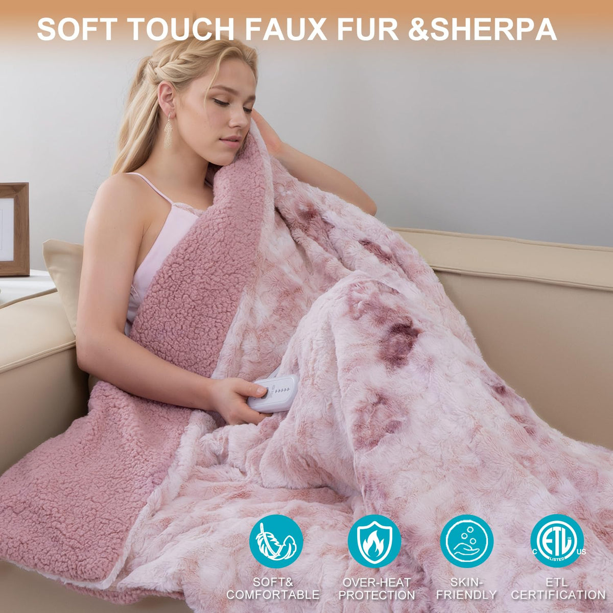 Dowin double-faced faux fur blanket showing plush texture and breathable comfort.