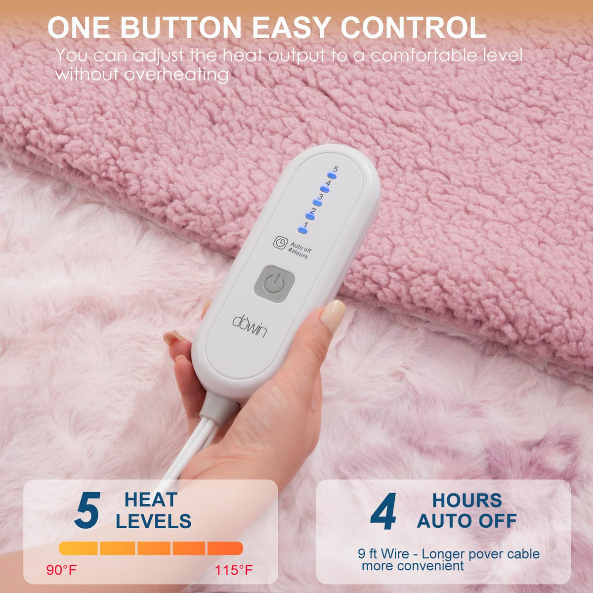 Dowin safety features with ETL/FCC certification and auto-off for peace of mind.