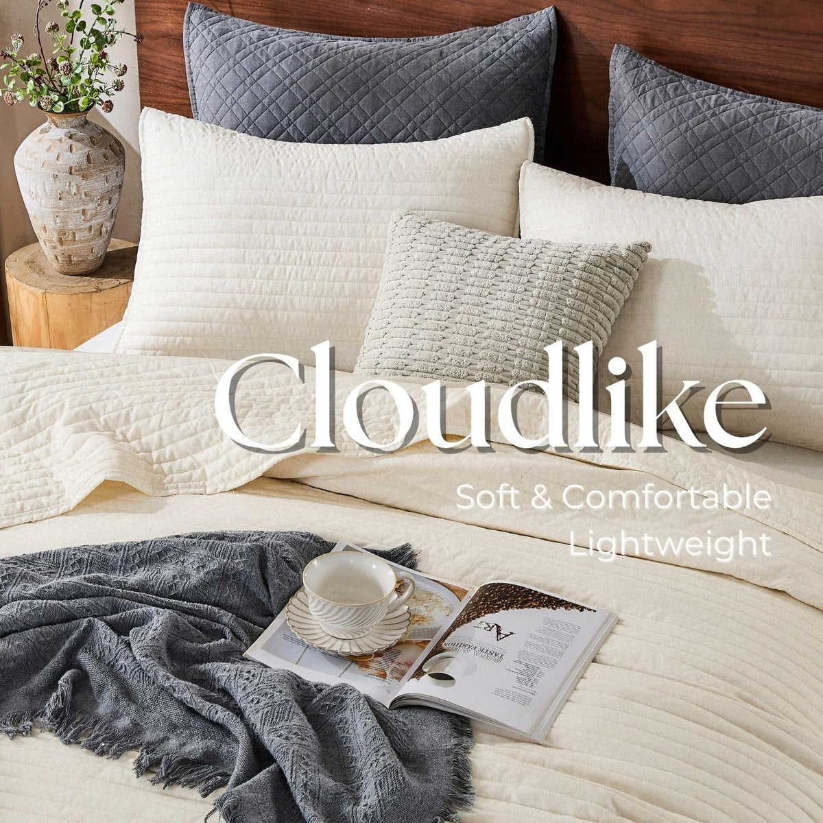 Down Home lightweight all season quilt draped over a bed
