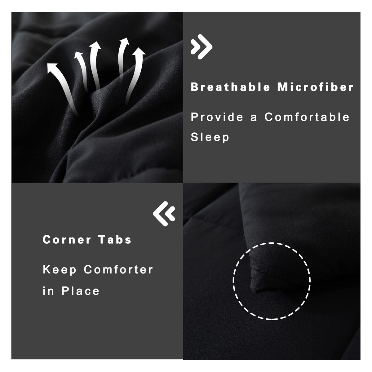 Downcool all-season queen comforter showcases versatile warmth and style in black.