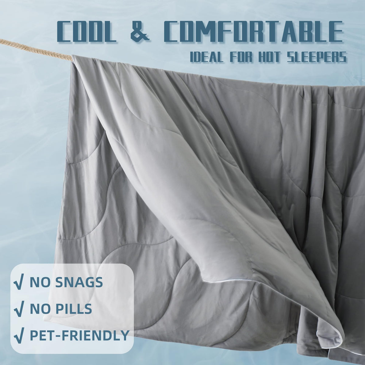 DOWNCOOL anti-static fabric resists lint and pet hair for clean sleep.