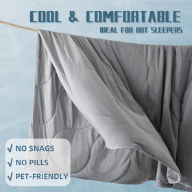 DOWNCOOL anti-static fabric resists lint and pet hair for clean sleep.