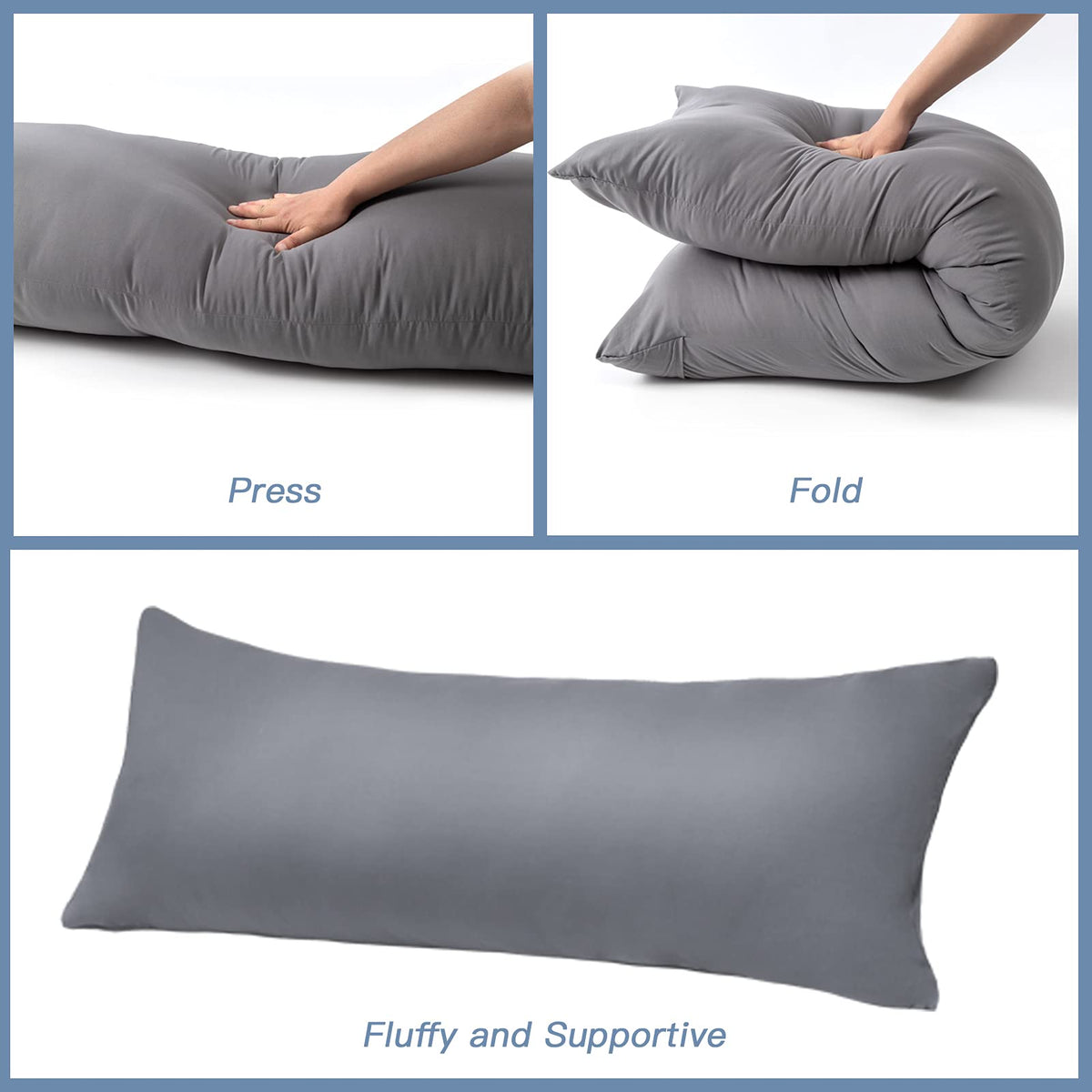 DOWNCOOL long bed pillow in bed for sharing and versatile support.
