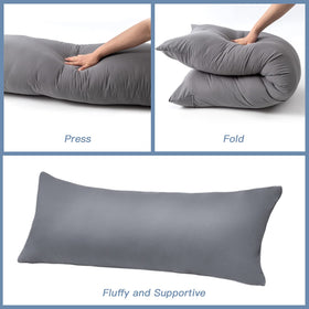 DOWNCOOL long bed pillow in bed for sharing and versatile support.