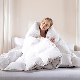 DOWNCOOL Hotel-style bedding vibe evokes luxurious, cozy nights at home.
