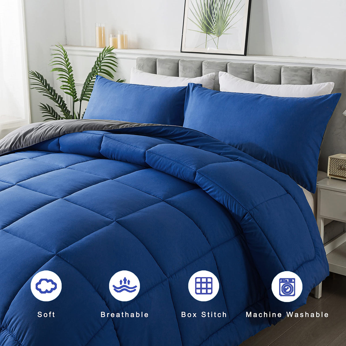 DOWNCOOL comforter corner tabs securely hold the quilt in place.