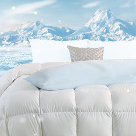 DOWNCOOL cooling cover blue on pillow delivers cooler, comfortable sleep.