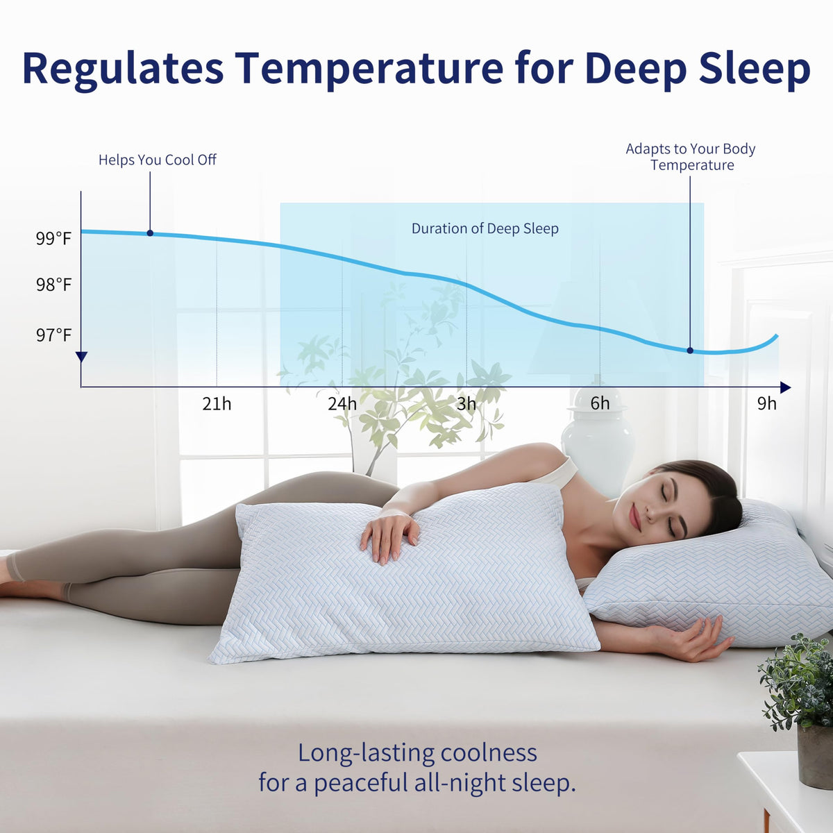 DOWNCOOL skin-friendly polyester side provides soft, breathable comfort.