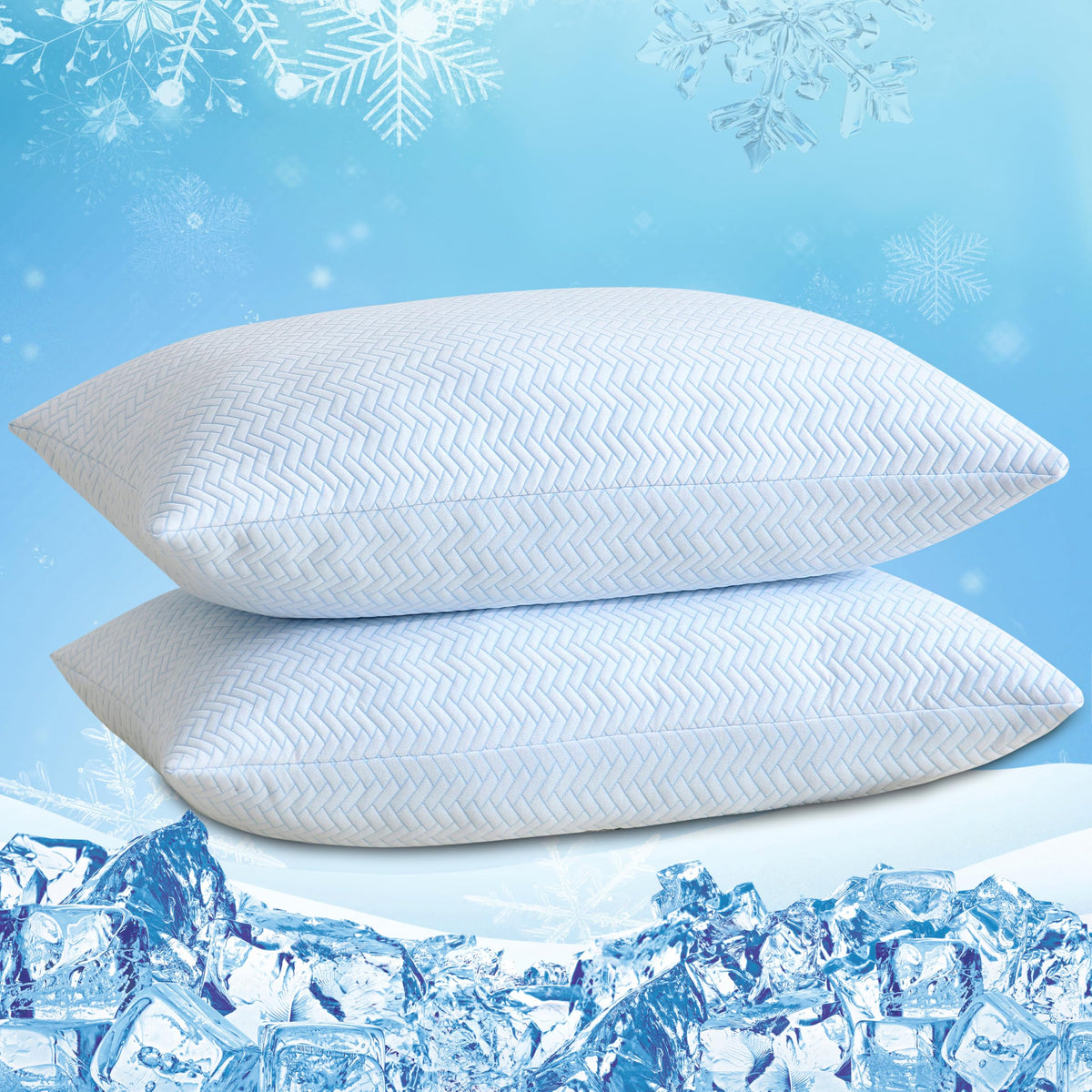 DOWNCOOL cooling pillow queen 2-pack with cooling side for refreshing sleep.