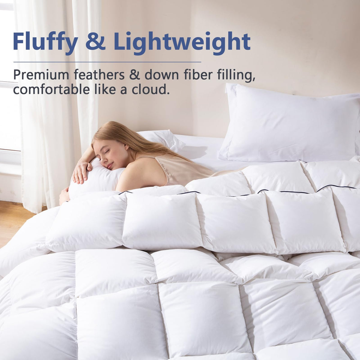 DOWNCOOL corner tabs secure a duvet cover to prevent shifting.
