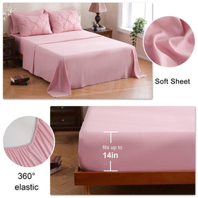 Deep-pocket fitted sheet from DOWNCOOL fits mattresses up to 14 inches securely.