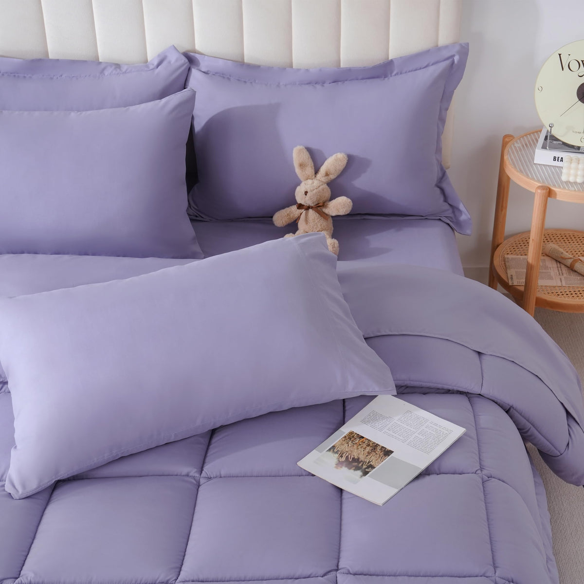 DOWNCOOL full-size purple fabric close-up shows soft microfiber feel.