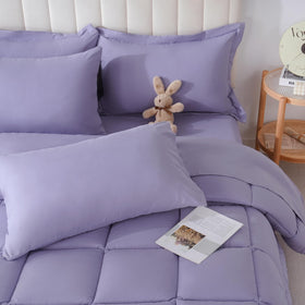 DOWNCOOL full-size purple fabric close-up shows soft microfiber feel.