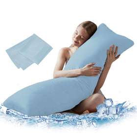DOWNCOOL large body pillow insert on bed provides full-body support.