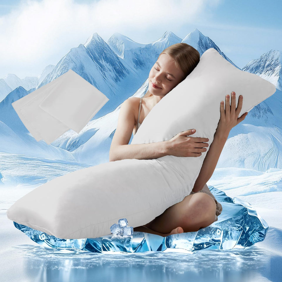 DOWNCOOL large body pillow insert shown for full-length comfort and support.