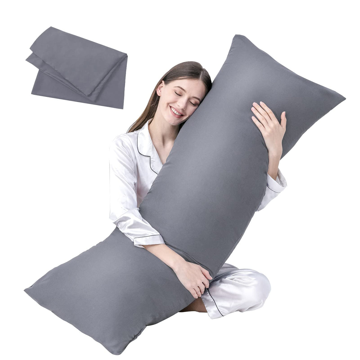 DOWNCOOL luxury full body pillow insert with grey cover for extra night comfort.