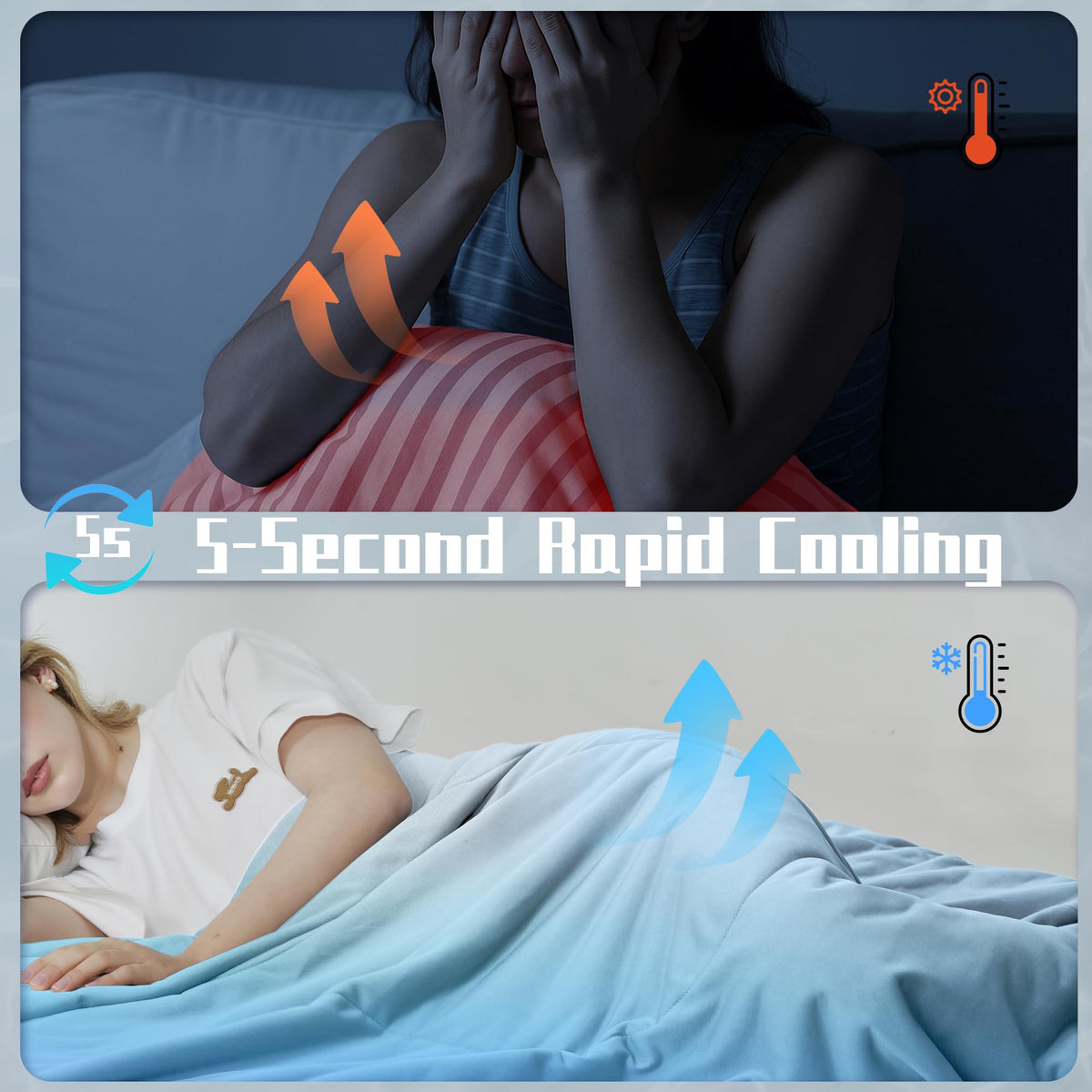 DOWNCOOL cooling blanket helps with night sweats during warm nights.
