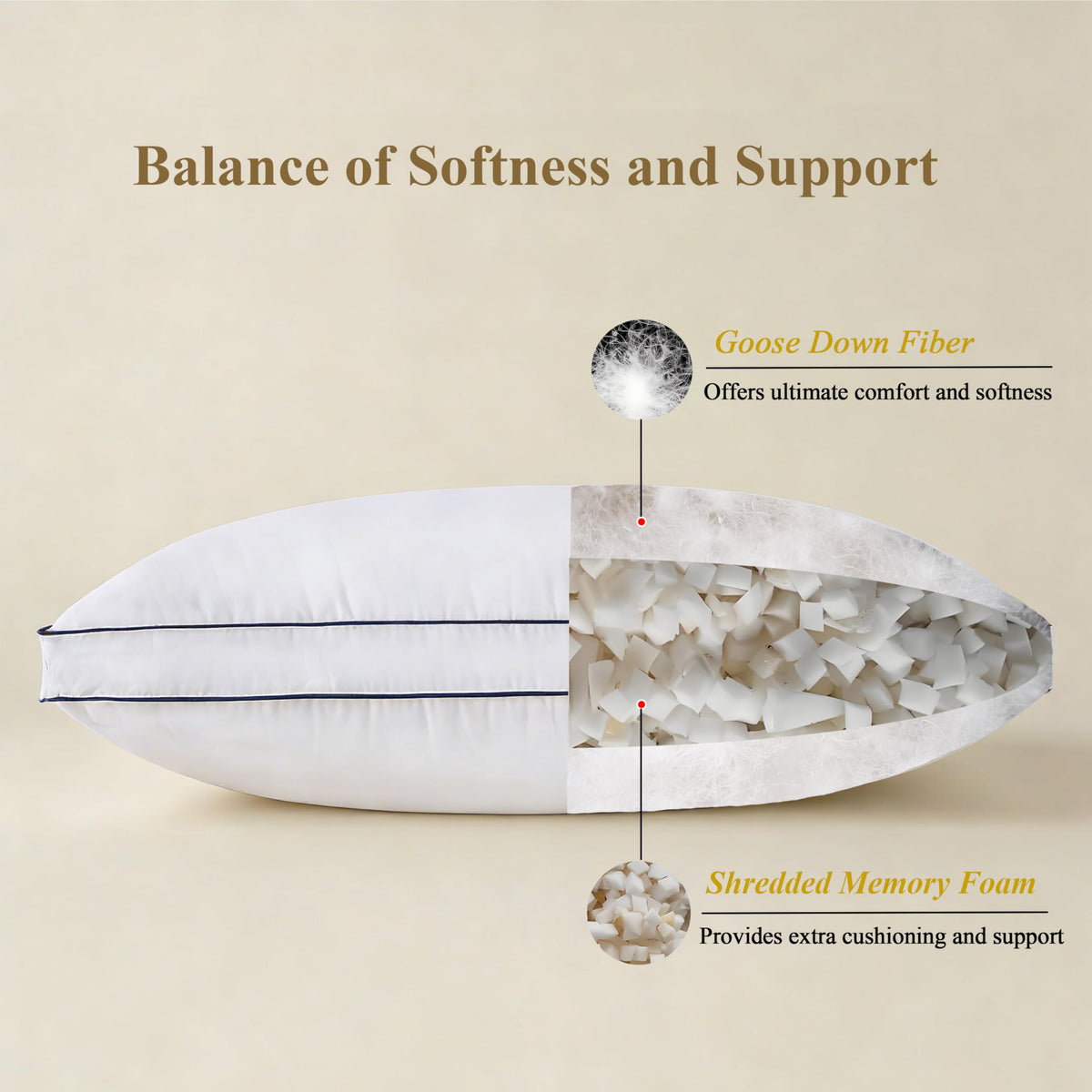 DOWNCOOL high-density memory foam with goose down fiber maintains fluff