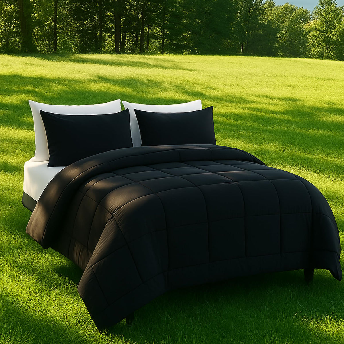 Downcool Queen Comforter corner tabs secure with a tidy appearance.
