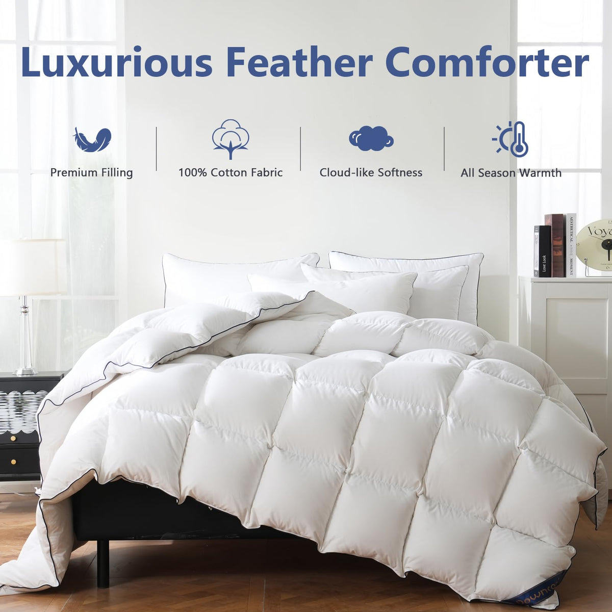 DOWNCOOL ultra-soft shell highlights breathable cotton weave for restful nights.