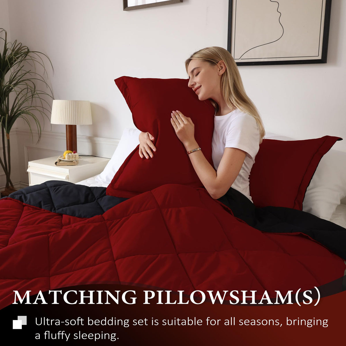 Downluxe California King Comforter Set reversible design showing two looks for quick styling changes