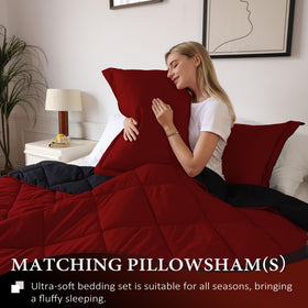 Downluxe California King Comforter Set reversible design showing two looks for quick styling changes