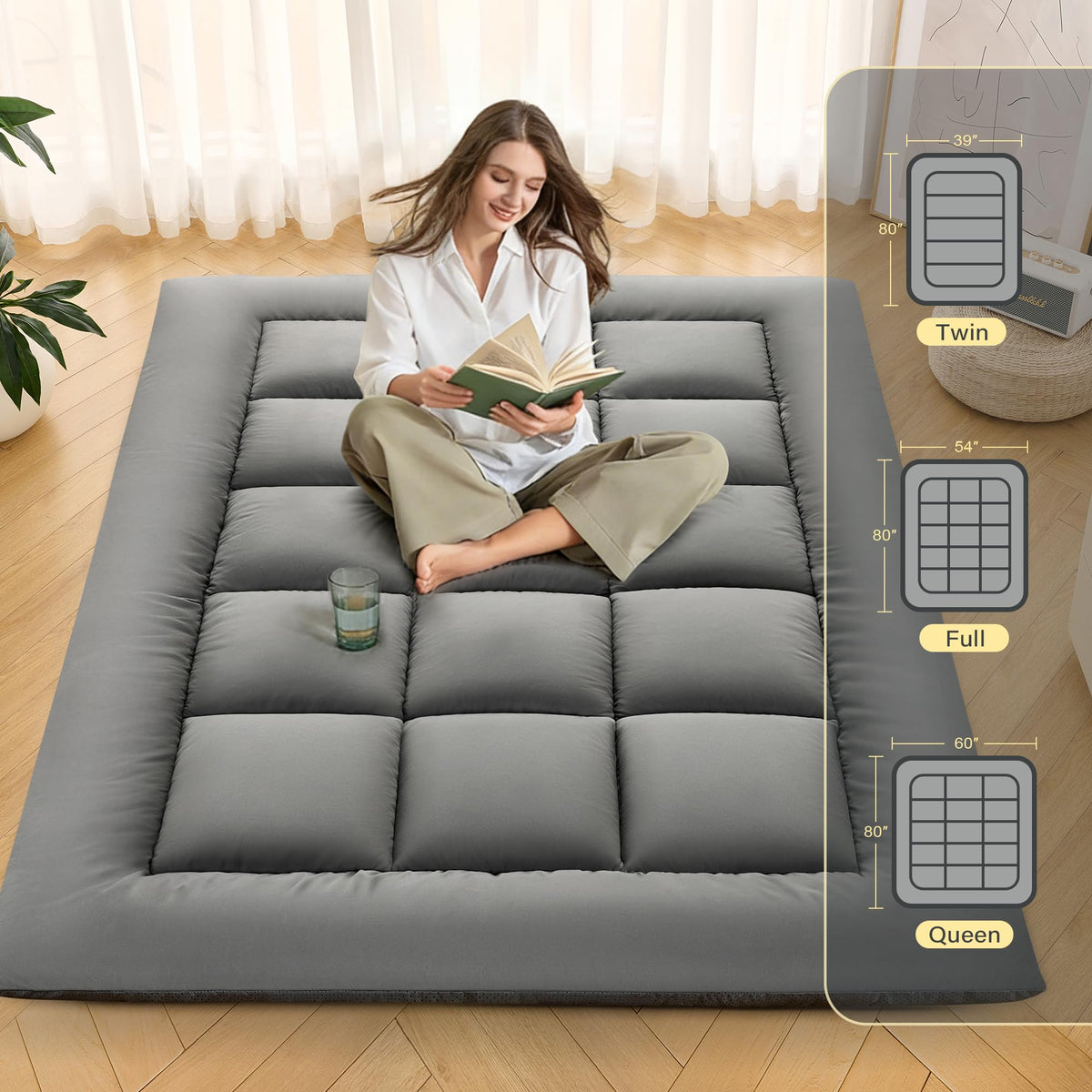 DOWNSTORIA memory foam-fill futon with box quilting for even support