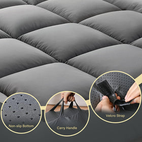 DOWNSTORIA rollable design with straps and non-slip bottom in use