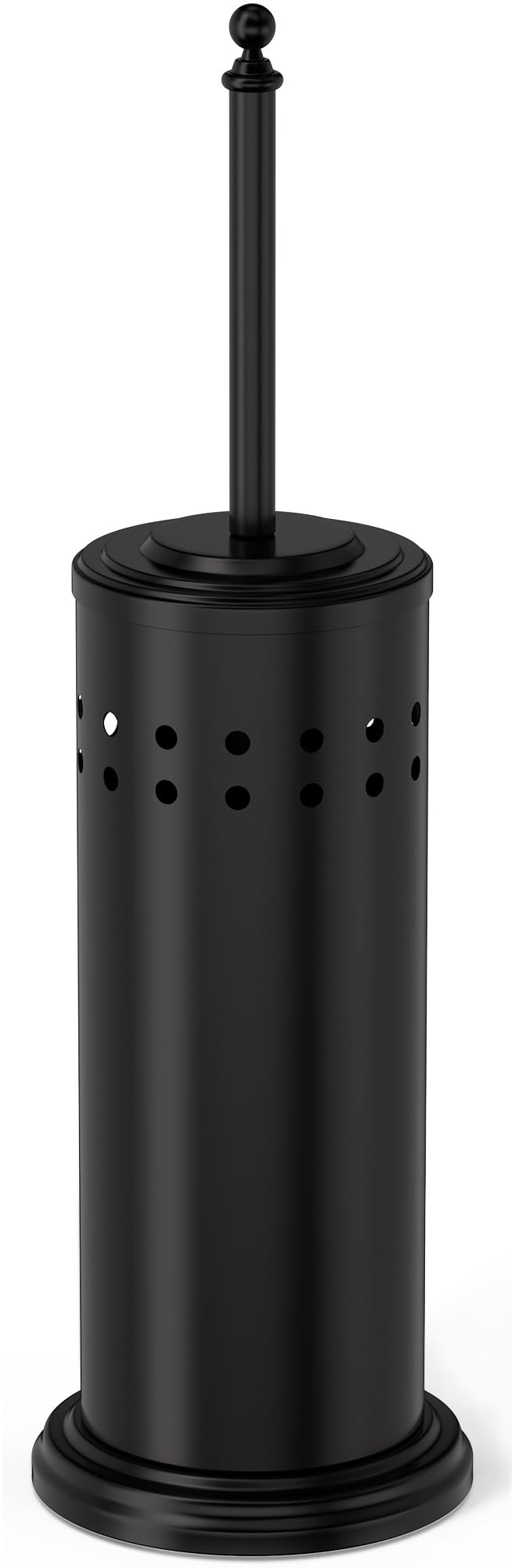 DOWRY anti-hand-off toilet plunger with holder in black for tidy bathrooms.