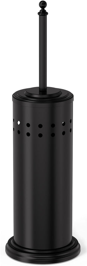 DOWRY anti-hand-off toilet plunger with holder in black for tidy bathrooms.