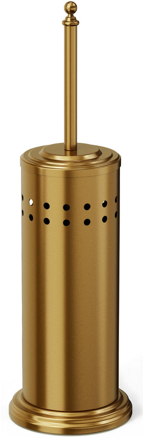 Dowry anti-hand-off toilet plunger with holder in gold keeps your bathroom organized and stylish.