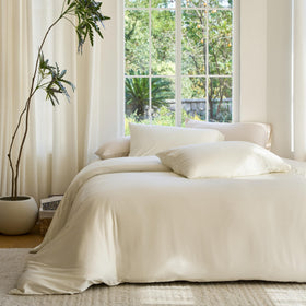 DOZ by SIJO ivory duvet cover in king/cal king shows buttery soft bamboo viscose.