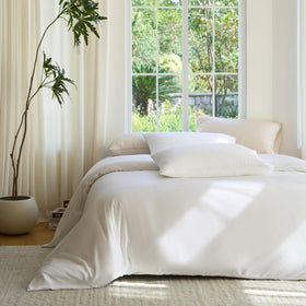 DOZ by SIJO Snow duvet cover flatlay shows buttery-soft viscose fabric for cooling comfort