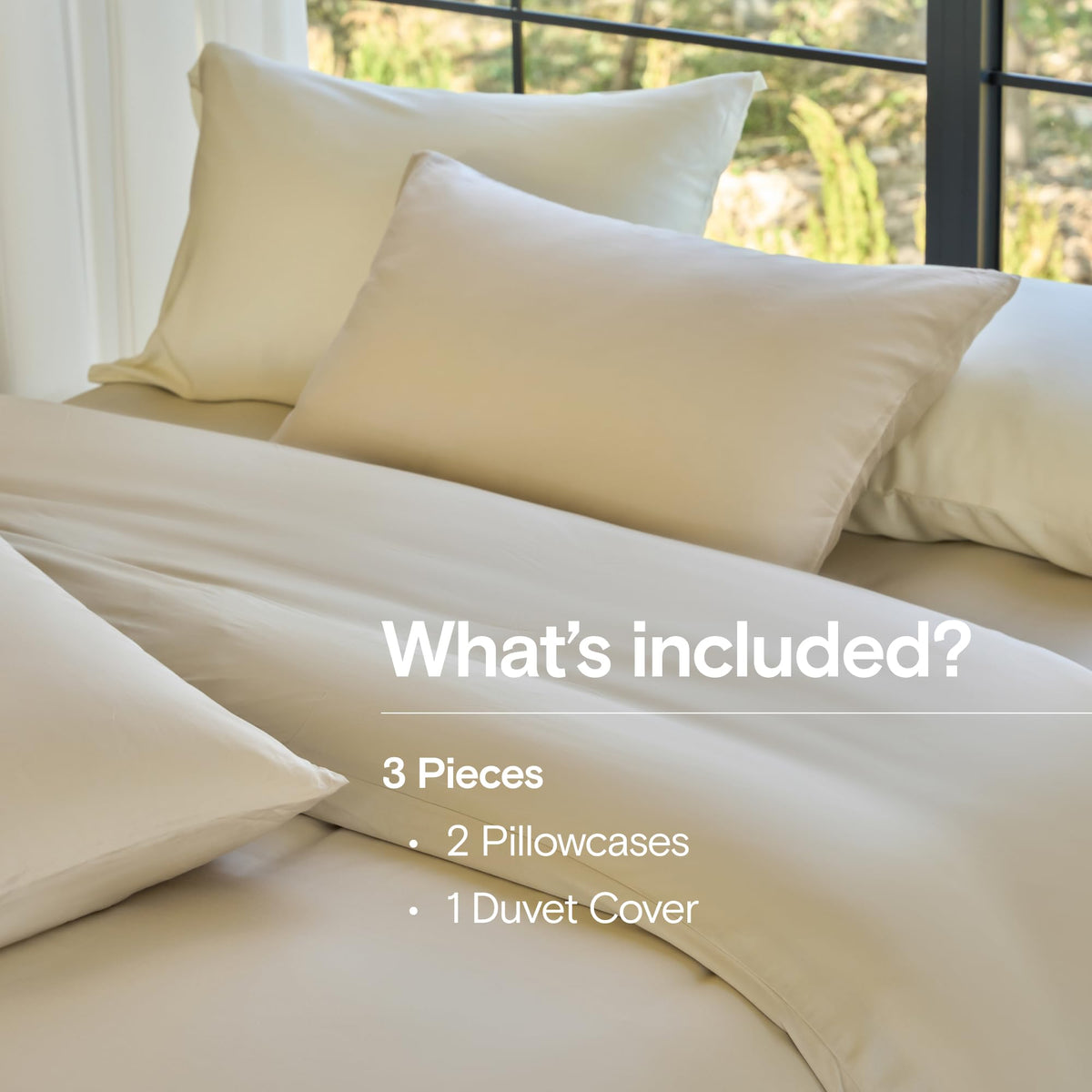 DOZ duvet cover set in sand, king folded showing satin-like finish