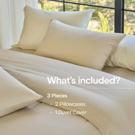 DOZ duvet cover set in sand, king folded showing satin-like finish