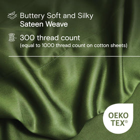 DOZ sheet-set forest queen bed on display showing cozy drape and deep-pocket fit