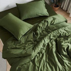DOZ forest king sheet set closeup showing buttery-soft weave for gentle sleep.