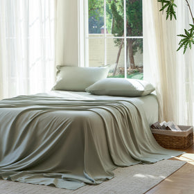 DOZ by SIJO sheet set in sage color with soft sateen weave for luxurious comfort.