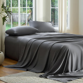 DOZ sheet set Storm Queen packaging highlights eco-friendly bamboo viscose option.