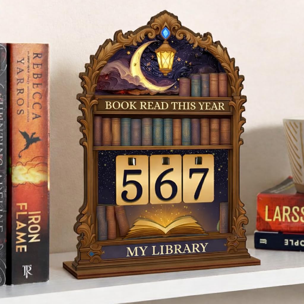 DPDN VN STORE Books Read This Year Counter displayed on a shelf in a home library