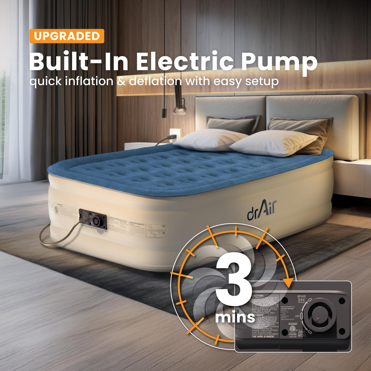 Dr. Air mattress inflates in about three minutes, perfect for guests