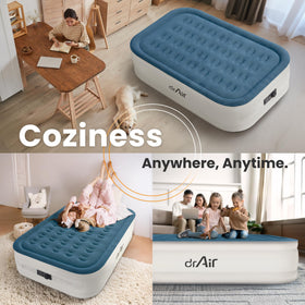 Spacious full-size bed from Dr. Air fits standard sheets and supports two